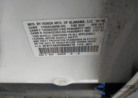 2009 Honda Pilot Ex-L z USA, uszkodzony, nr VIN 5FNYF48569B040770